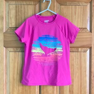 Girl’s size 8 Lands’ End short sleeved pink modest swim top/rash guard